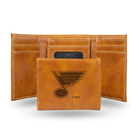 Wholesale NHL St. Louis Blues Laser Engraved Brown Tri-Fold Wallet - Men's Accessory By Rico Industries