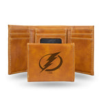 Wholesale NHL Tampa Bay Lightning Laser Engraved Brown Tri-Fold Wallet - Men's Accessory By Rico Industries
