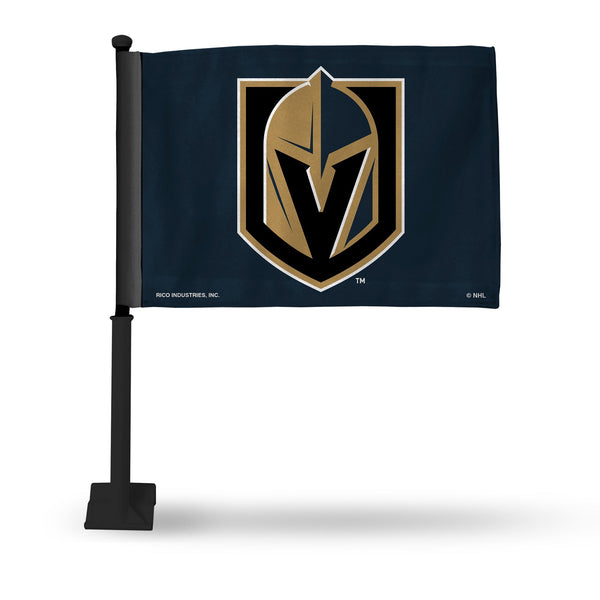 Wholesale NHL Vegas Golden Knights Double Sided Car Flag - 16" x 19" - Strong Black Pole that Hooks Onto Car/Truck/Automobile By Rico Industries