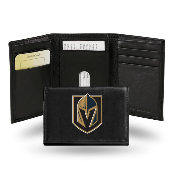 Wholesale NHL Vegas Golden Knights Embroidered Genuine Leather Tri-fold Wallet 3.25" x 4.25" - Slim By Rico Industries