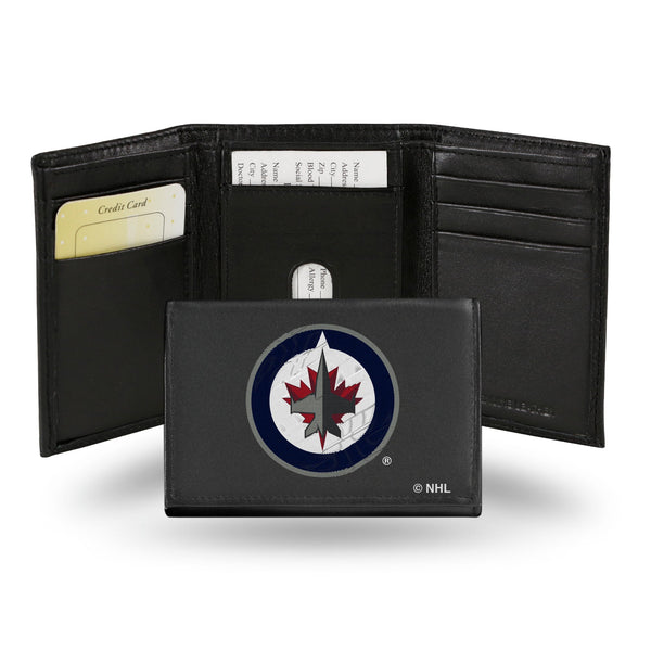 Wholesale NHL Winnipeg Jets Embroidered Genuine Leather Tri-fold Wallet 3.25" x 4.25" - Slim By Rico Industries