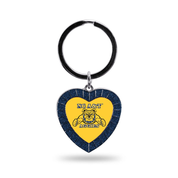 Wholesale North Carolina A&T Navy Rhinestone Heart Keychain
