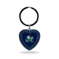 Wholesale Notre Dame Colored Rhinestone Heart Keychain - Navy