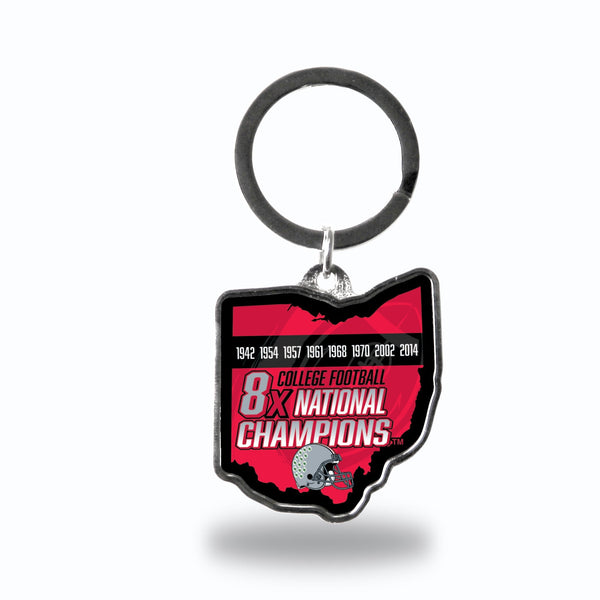 Wholesale Ohio State University 8 Time College Football Champs State Shaped Keychain (Ohio)