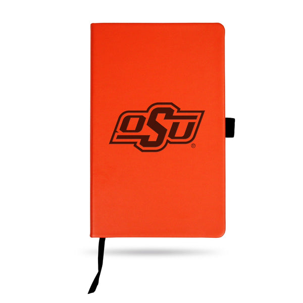 Wholesale Oklahoma State Team Color Laser Engraved Notepad W/ Elastic Band - Orange