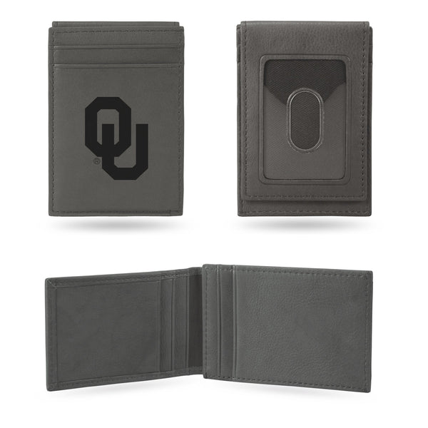 Wholesale Oklahoma University Laser Engraved Gray Front Pocket Wallet