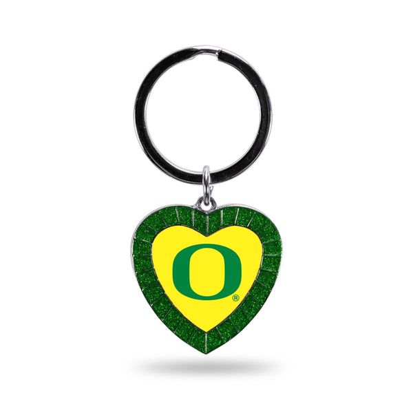 Wholesale Oregon University Green Rhinestone Heart Keychain