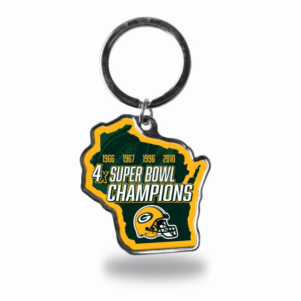 Wholesale Packers 4 Time Super Bowl Champs State Shaped Keychain (Wisconsin)