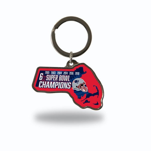 Wholesale Patriots 6 Time Super Bowl Champs State Shaped Keychain (Massachusetts)