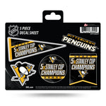 Wholesale Penguins : 5 Time Stanley Cup Champs 5-Pc Decal Sheet