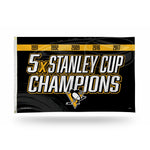Wholesale Penguins : 5 Time Stanley Cup Champs Banner Flag