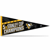 Wholesale Penguins : 5 Time Stanley Cup Champs Soft Felt Carded Pennant (12X30)