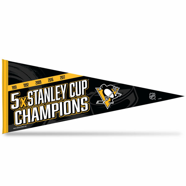 Wholesale Penguins : 5 Time Stanley Cup Champs Soft Felt Carded Pennant (12X30)
