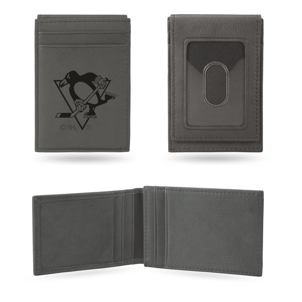 Wholesale Penguins Laser Engraved Front Pocket Wallet - Gray