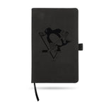 Wholesale Penguins Team Color Laser Engraved Notepad W/ Elastic Band - Black