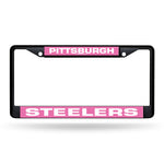 Wholesale Pittsburgh Steelers Black Chrome Frame W/ Printed Inserts - Pink Bkg