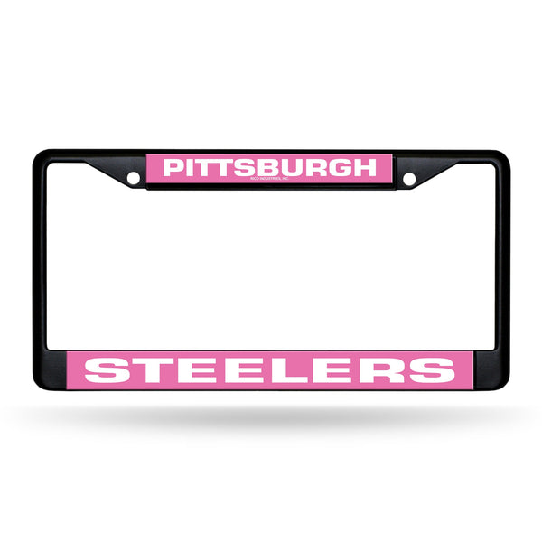 Wholesale Pittsburgh Steelers Black Chrome Frame W/ Printed Inserts - Pink Bkg