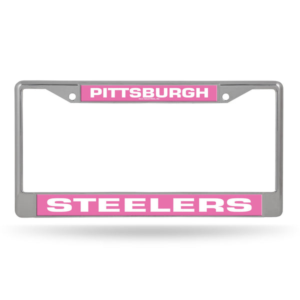 Wholesale Pittsburgh Steelers Chrome Frame W/ Printed Inserts - Pink Bkg