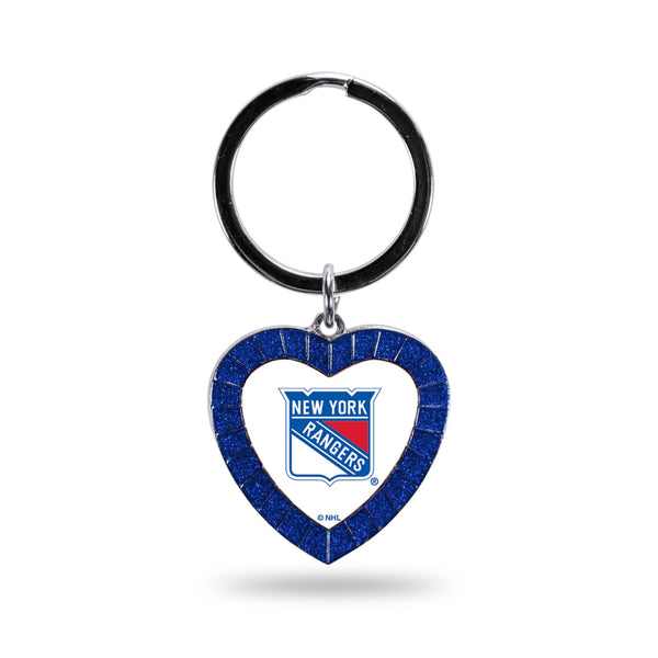Wholesale Rangers - NY Colored Rhinestone Heart Keychain - Royal