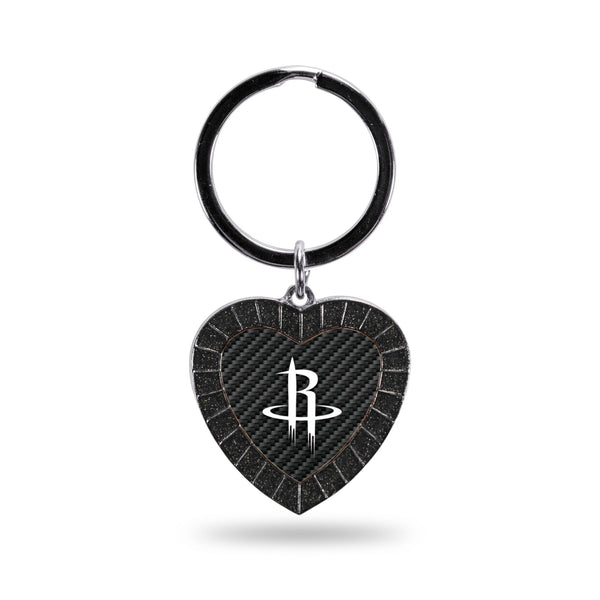 Wholesale Rockets - Carbon Fiber Design - Rhinestone Heart Colored Keychain (Black)