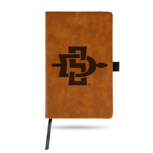 Wholesale San Diego State Laser Engraved Brown Notepad With Elastic Band - Generic