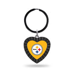 Wholesale Steelers Black Rhinestone Heart Keychain