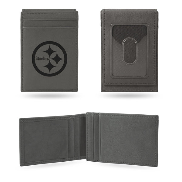 Wholesale Steelers Laser Engraved Gray Front Pocket Wallet