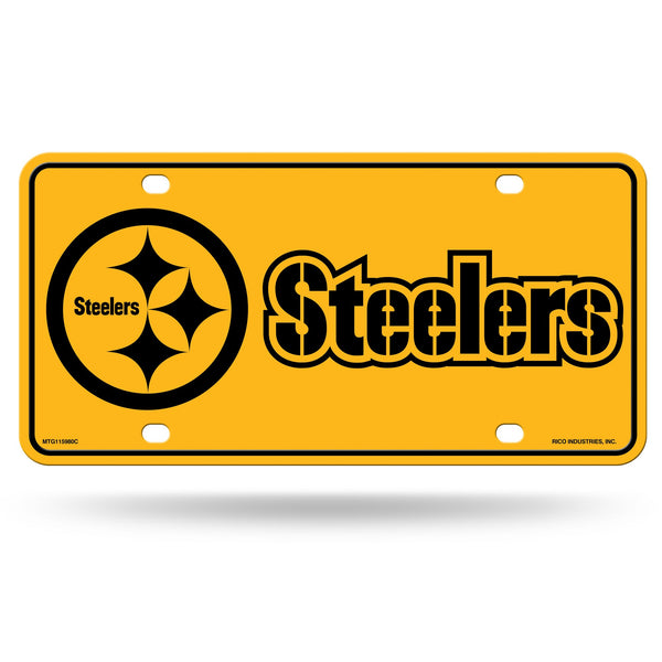 Wholesale Steelers Metal Auto Tag W/ Black Logo & Gold Wordmark On Gold Background
