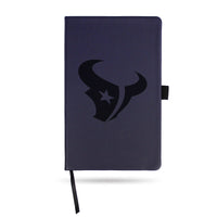 Wholesale Texans Team Color Laser Engraved Notepad W/ Elastic Band - Navy