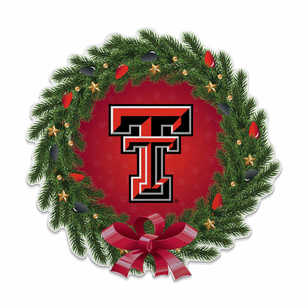 Wholesale Texas Tech Holiday Wreath Shape Cut Pennant