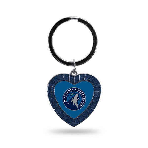 Wholesale Timberwolves Colored Rhinestone Heart Keychain - Navy
