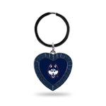 Wholesale Uconn Colored Rhinestone Heart Keychain - Navy