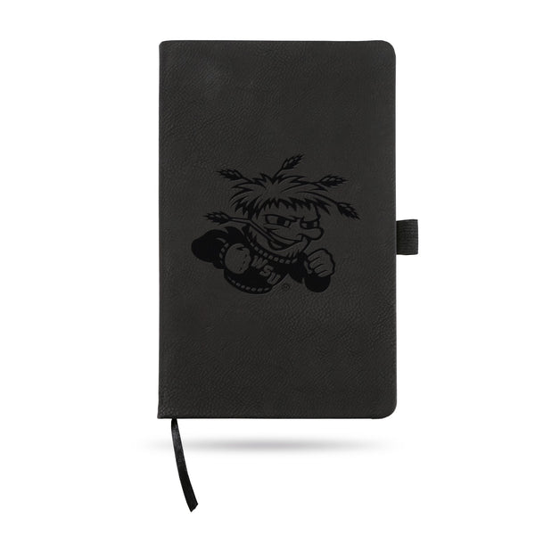 Wholesale Wichita State Team Color Laser Engraved Notepad W/ Elastic Band - Black
